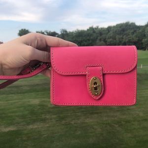 Pink Leather Fossil Wristlet